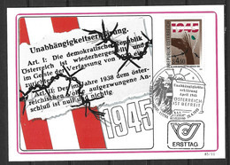 AUTRICHE. N°1639 De 1985 Sur Carte Maximum. Libération De L'Autriche. - WW2 (II Guerra Mundial)