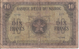 BILLETE DE MARRUECOS DE 10 FRANCS DEL AÑO 1944 (BANKNOTE) - Maroc