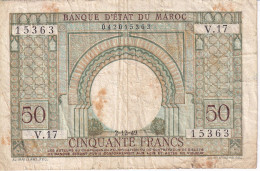 BILLETE DE MARRUECOS DE 50 FRANCS DEL AÑO 1949 (BANKNOTE) - Maroc