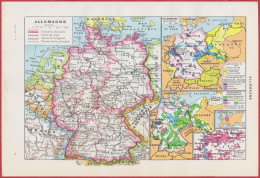 Allemagne De L'Est, De L'Ouest. Carte Avec Canaux, Chemin De Fer. Divers Vues. Larousse 1948. - Historische Dokumente