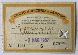 CASINO, MUNICIPALE DI ,SANREMO ,1957 - Historische Dokumente
