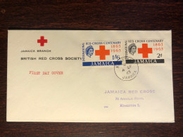 JAMAICA FDC COVER 1963 YEAR RED CROSS HEALTH MEDICINE STAMPS - Giamaica (1962-...)