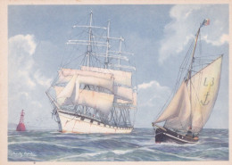 Bateau -- Illustrateur " Charly VIAUD "--  Voilier  L'arrivée Du Long-courrier , à Droite, Le Bateau-pilote - Sailing Vessels
