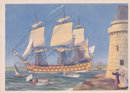 Bateau -- Illustrateur " Charly VIAUD "--  Voilier --Vaisseau Au XVIII° Siècle Sortant Du Port - Voiliers