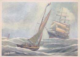 Bateau -- Illustrateur " Charly VIAUD "--  Voilier -- Bateau-pilote Allant Offrir Ses Services...large Des Côtes - Sailing Vessels