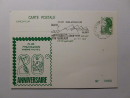 ILLUSTRATION TIMBRE 20E ANNIV CLUB PHILATELIQUE RHONE ALPES - Cachet Train - Carte Postale Avec Entier Postal Sabine - Timbres (représentations)