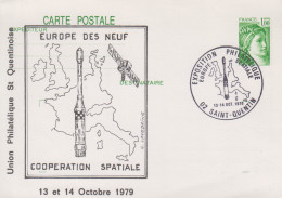 Carte  FRANCE   Entier  Postal  Repiqué   Exposition   Philatélique     EUROPE   SPATIALE      SAINT  QUENTIN    1979 - Cartes Postales Repiquages (avant 1995)
