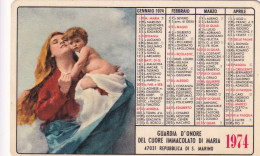 Calendarietto - Guardia D'onore Dl Cuore Immacolato Di Maria - Repubblica S.marino - Anno 1974 - Formato Piccolo : 1971-80