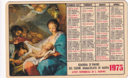 Calendarietto - Guardia D'onore Dl Cuore Immacolato Di Maria - Repubblica S.marino - Anno 1975 - Klein Formaat: 1971-80