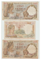 FRANCE LOT DE 3 BILLETS -- 2x 100francs SULLY Et 50 Francs Céres - Autres & Non Classés