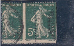 FRANCE - 1907- TYPE SEMEUSE - N° 137 TYPE II - 5C VERT - PIQUAGE A CHEVAL - OBLITERE - 1906-38 Semeuse Camée