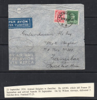 BELGIUM - 1936 AIRMAIL BELGIUM TO ZANZIBAR , NAIROBI ONWARDS BY WILSO AIRWAYS   WITH BACKSTAMPS - Storia Postale