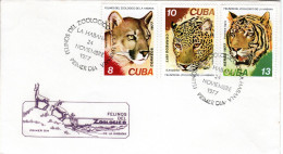 CUBA, FDC, Puma, Leopard, Tiger    /  Lettre De Première Jour, Couguar, Léopard, Tigre    1977 - Félins