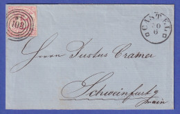 Thurn Und Taxis 6 Kr Mi.-Nr. 22 I A Mit Nr.-O 103 CASTEL A. Brief N. Schweinfurt - Briefe U. Dokumente