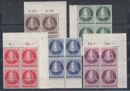 Berlin 1951 Glocke Klöppel Links Mi-Nr 75-79 Eckrand-Viererblocks ** - Ungebraucht