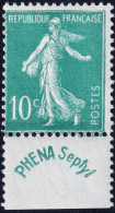 FRANCE - 1924 - 10c Vert Semeuse Chiffres Maigres Avec Bandelette "PHÉNA Septyl" - Yv.188 Neuf** TB (c.65€) - Nuevos