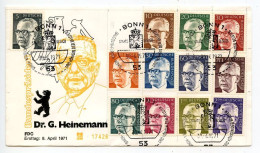 Germany, West 1971 FDC Scott 1028-1030, 1031-1038, 1044 President Gustav Heinemann - 1971-1980