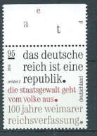 ALLEMAGNE ALEMANIA GERMANY DEUTSCHLAND BUND 2019 CENT WEIMAR CONSTITUTION 95C MNH MI 3488 YT 3263 SN 3122 SG 4268a - Unused Stamps