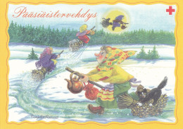 Postal Stationery - Flowers - Easter Witches With Cats - Red Cross 2001 - Suomi Finland - Postage Paid - Postal Stationery