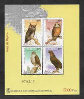 SE)1993 MACAO, FAUNA SERIES, BIRDS OF PREY, SS WITH CONTROL NUMBER, MNH - Usati