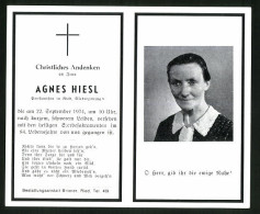 Sterbebild Agnes Hiesl, Gestorben 1974 In Ried  - Documenten