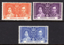 SIERRA LEONE - 1937 CORONATION SET (3V) FINE MNH ** SG 185-187 - Sierra Leona (...-1960)