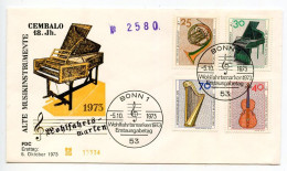 Germany, West 1973 FDC Scott B503-B506 Musical Instruments - French Horn, Piano, Violin, Harp - 1971-1980