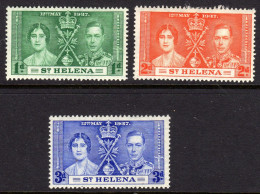 ST HELENA - 1937 CORONATION SET (3V) FINE MOUNTED MINT MM * SG 128-130 - Sainte-Hélène