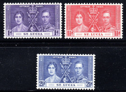 ST LUCIA - 1937 CORONATION SET (3V) FINE MNH SG 125-127 - St.Lucia (...-1978)