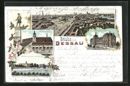 Lithographie Dessau, Grosser Markt, Erbprinzl. Palais, Herzogl. Schloss  - Dessau
