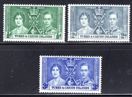 TURKS & CAICOS - 1937 CORONATION SET (3V) FINE MNH ** SG 191-193 - Turks & Caicos