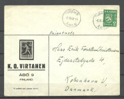 FINLAND FINNLAND Suomi 1946 O Turku 9 Commercial Cover To Denmark - Cartas & Documentos