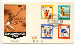 Germany, West 1976 FDC Scott B526-B529 Olympic Games Youth Training - Basketball, Rowing, Gymnastics, Volleyball - 1971-1980