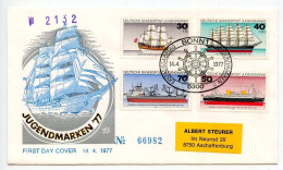 Germany, West 1977 FDC Scott B538-B541 Historic Ships - Wapen Von Hamburg, Preussen, Bremen, Freighter Sturmfels - 1971-1980