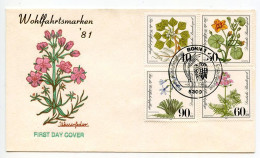 Germany, West 1981 FDC Scott B589-B592 Endangered Plants - Water Nut, Floating Heart, Water Gillyflower, Water Lobelia - 1981-1990