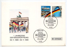 Germany 1990 FDC Scott 1617-1618 Opening Of The Berlin Wall 1st Anniversary, Berlin Postmarks - 1981-1990