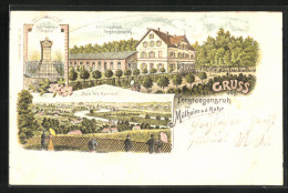 Lithographie Mülheim A. D. Ruhr, Erholungshaus Tersteegenruh, Gerh. Tersteegen-Denkmal, Panorama  - Muelheim A. D. Ruhr