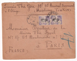 Indochine Cover From Haiphong, Tonkin To Paris, France - Lettres & Documents