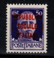 Italy S 493 I  1944 Repubblica Sociale Italiana 50  Violet, Mint Never Hinged - Storia Postale