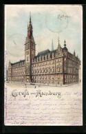 Lithographie Hamburg, Rathaus Mit Bunten Fenstern, Halt Gegen Das Licht  - Mitte
