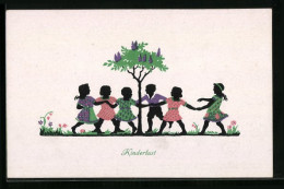 AK Kinderlust, Kinder Tanzen Im Einen Baum Herum, Scherenschnitt  - Silhouetkaarten