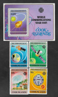 SE)1983 COOK ISLANDS, COMPLETE SERIES INTERNATIONAL YEAR OF COMMUNICATIONS, SS AND 4 MINT STAMPS - Islas Cook