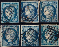 FRANCE - 1850 Yv.4 25c Bleu Cérès 6 Exemplaires Dont 3x TB & 3 Avec Petits Défauts - Voir Scan - 1849-1850 Cérès