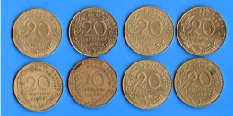 FRANCE 20 CENTIMES. MARIANNE LAGRIFFOUL. 1963, 1984, 1988, 1987, 1968, 1994, 2000, 1997. LOT DE 8 PIÈCES - Réf. N°287B - - 20 Centimes