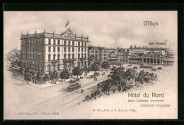 Cartolina Milano, Hotel Du Nord, Gare Centrale  - Milano