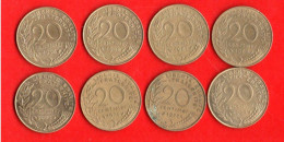 FRANCE 20 CENTIMES. MARIANNE LAGRIFFOUL. 1972, 1984, 1988, 1987, 1976, 1994, 2000, 1997. LOT DE 8 PIÈCES - Réf. N°289B - - 20 Centimes