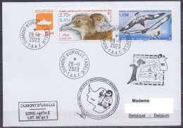 TAAF - Terre Adélie - Cachets Biologiste & ANTAVIA TA73 - Càd Dumont D'Urville 28-11-2023 / Timbres Oiseaux // Tad581 - Storia Postale