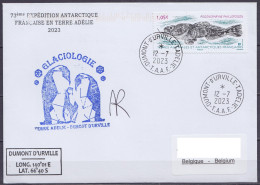 TAAF - Terre Adélie - Cachet Prog. Glaciologie TA73 + Sign. Responsable - Càd Dumont D'Urville 12-7-2023 // Tad555 - Storia Postale