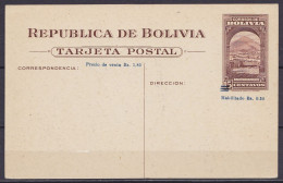 Bolivie - EP CP Tarjeta Postal 15ct Surch. "Habilitado Bs. 0.30" - Ill. "Interior Del Historico Salon Donde La Asambla C - Bolivien