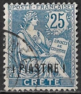 CRETE 1903 French Office : Stamps Of 1900 With Inscription CRETE 25 C Blue With Overprint 1 Piastre Vl. 16 Used - Crète